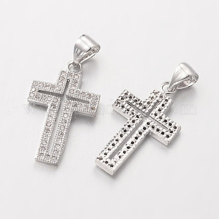 Pendentifs croix en laiton avec zircone cubique de micro pave ZIRC-I014-30P-FF-1