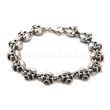 304 pulseras de cadena de enlace cráneo de acero inoxidable BJEW-E094-09AS-1