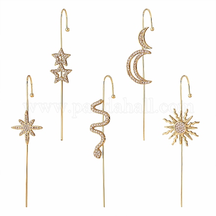 5 pièces 5 style soleil et lune et serpent et étoile boucle d'oreille EJEW-SZ0001-70-1