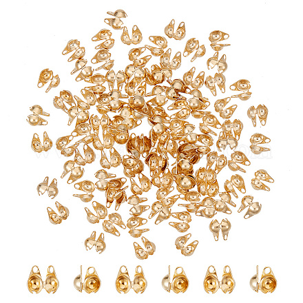 UNICRAFTALE 100pcs Golden Bead Tips Stainless Steel Calotte Ends Open Clamshell Knot Covers Fold-Over Bead Tips 1mm Small Hole End Caps for Knots & Crimp Findings Crafts 6x4x3mm STAS-UN0001-85A-G-1