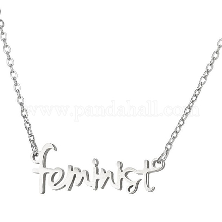 201 collier pendentif mot féministe en acier inoxydable GIPO-PW0001-010P-1