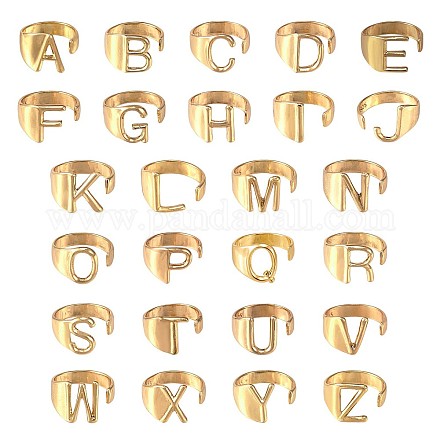 26 個 26 スタイル合金アルファベットオープンカフリング  女性のための頭文字a〜zチャンキーリング  ゴールドカラー  usサイズ5 1/4(15.9mm)  1個/スタイル JR851A-1