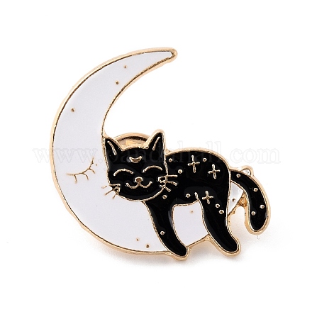 Pin de gato con luna esmaltada JEWB-C011-01-1