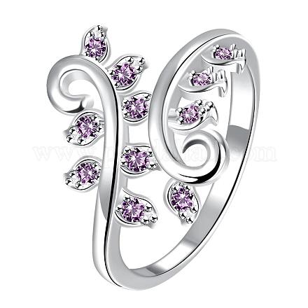 トレンディな花の真鍮キュービックジルコニア指輪  パープル  銀  usサイズ8（18.1mm） RJEW-BB05195-8B-1