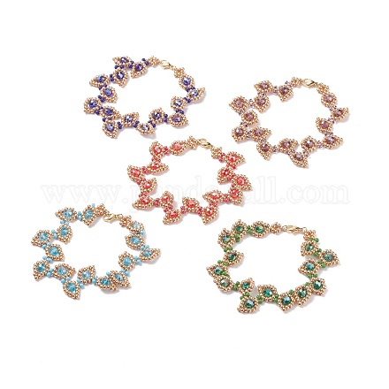 5pcs ensemble de bracelets de perles de verre de feuille de 5 couleurs BJEW-JB07915-1