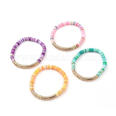 Bracelets élastiques faits à la main de perles heishi en pâte polymère X-BJEW-JB05704-1