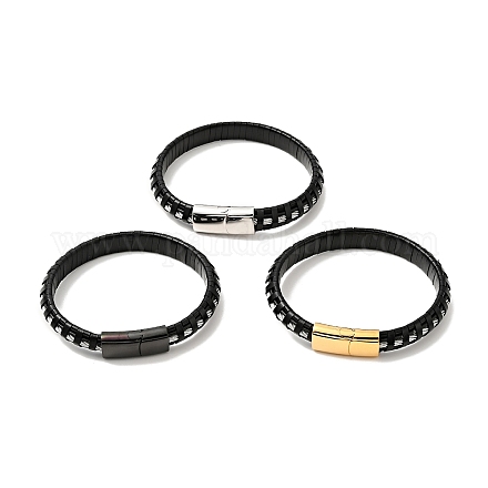 Leather & 304 Stainless Steel Rope Braided Cord Bracelet with Magnetic Clasps for Men Women BJEW-C021-07-1