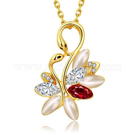 Real 18K Gold Plated Tin Alloy Czech Rhinestone Swan Pendant Necklaces NJEW-BB03441-A-1