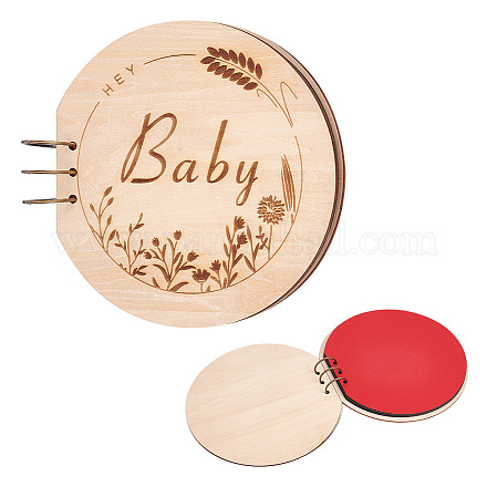 FINGERINSPIRE Baby Shower Guest Book 25cm Diameter Wooden Round Guestbook Alternatives Handmade Memory Picture Book with 20 Sheets Beige Baby Growth DIY Binder Photo Album for Girl Boy Gift for Mom DIY-WH0349-113B-1