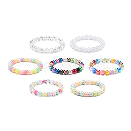 7 pièces 7 couleurs bonbon couleur acrylique rond perlé bracelets extensibles ensemble BJEW-JB08928-1