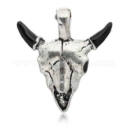 Antique Silver Plated Cattle Head Skull Alloy Enamel Pendants ENAM-J604-01AS-1