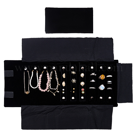 FINGERINSPIRE Black Velvet Jewellery Roll Portable Travel Jewelry Roll Organizer Jewelry Storage Roll Bag Daily Jewelries Carrying Pouch for Necklaces AJEW-WH0347-28-1