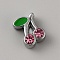 Alloy Rhinestone Slide Charms, with Enamel, Cherry, Platinum, Rose, 11x8.5x5mm, Hole: 8x1.5mm