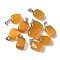 Cat Eye Pendants, with 201 Stainless Steel Findings, Rectangle, Stainless Steel Color, Orange, 20x12x9mm, Hole: 7x4mm