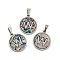 304 Stainless Steel with Paua Shell Pendants, Stainless Steel Color, Flat Round with Letter Charm, Letter.W, 18x16x1.5mm, Hole: 3x6mm