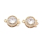 Flat Round Brass Micro Pave Cubic Zirconia Box Clasps, with Glass, 2-Strand, 2-Hole, Real 18K Gold Plated, Lilac, 12x17x6.5mm, Hole: 1mm and 1.4mm