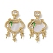 Brass & Shell & Clear Cubic Zirconia Pendants, with Enamel, Longevity Lock Charms, Real 18K Gold Plated, 29mm, Hole: 2.5x1.2mm