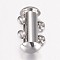 Tarnish Resistant 304 Stainless Steel Slide Lock Clasps, Peyote Clasps, 2 Strands, 4 Holes, Tube, Stainless Steel Color, 15x10x6.5mm, Hole: 1.8mm