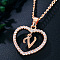 Alloy Crystal Rhinestone Heart with Initial Pendant Necklaces, Rose Gold, Letter V, 16.93 inch(43cm)