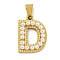 Ion Plating(IP) 304 Stainless Steel Pendants, with ABS Imitation Pearl, Letter D, 17x12.5x3mm, Hole: 6x3mm