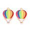 Rainbow Color Pride Alloy Enamel Pendants, Hot Air Balloon Charms, Light Gold, Colorful, 24.5x16.5x1.3mm, Hole: 2mm