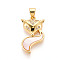 Brass Micro Pave Clear Cubic Zirconia Pendants, with Shell, Fox, Real 18K Gold Plated, 22x12.5x4.5mm, Hole: 5x3.5mm