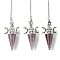 Natural Strawberry Quartz Cone Dowsing Pendulum Big Pendants, with Triple Moon Rack Plating Platinum Plated Brass Findings, Cadmium Free & Lead Free, 220~230mm, Hole: 1.5~2mm