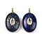 Natural Lapis Lazuli & Cubic Zirconia Pendants, Oval Charms with Brass Loops, Dyed, Golden, 21.5x13x6.5mm, Hole: 1.8mm