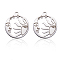 201 Stainless Steel Pendants, Hollow, Flat Round with Sun & Star, Stainless Steel Color, 17x15x1mm, Hole: 1.4mm
