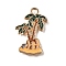 Alloy with Enamel Pendants, Nautical Charms, Light Gold, Green, Coconut Tree, 21.5x14x1.5mm, Hole: 1.6mm