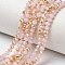 Electroplate Glass Beads Strands, Imitation Jade Beads, Half Plated, Rainbow Plated, Faceted, Rondelle, Pink, 4x3mm, Hole: 0.4mm, about 120~125pcs/strand, 16~16.5 inch(40~42cm)