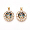 Brass Micro Pave Clear Cubic Zirconia Pendants for Women, Flat Round with Eye, with Resin, Real 18K Gold Plated, Colorful, 23.5x20x7~7.5mm, Hole: 3.5x5mm