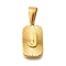304 Stainless Steel Pendants, Rectangle with Letter Charm, Real 18K Gold Plated, Letter J, 22x12.5x4mm, Hole: 8x4mm