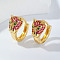 Brass Pave Cubic Zirconia Hoop Earrings, Leopard, Golden, Purple, 15x9mm