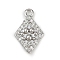 Brass Micro Pave Clear Cubic Zirconia Pendants, Long-Lasting Plated, Rhombus with Paw Print Charms, Platinum, 14x9x2.5mm, Hole: 1.2mm