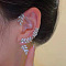 Alloy Rhinestone Cuff Earrings, Leaf, Platinum, 70x35mm