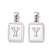 304 Stainless Steel Pave Shell Pendants, Rectangle Charm, Stainless Steel Color, Letter Y, 17.5x12x1.5mm, Hole: 3x5mm