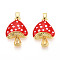Brass Enamel Pendants, Real 18K Gold Plated, Mushroom, FireBrick, 21x14.5x4.5mm, Hole: 5x2mm
