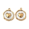 304 Stainless Steel Pave Natural Shell Pendants, Flat Round Charms, Real 18K Gold Plated, Heart, 15.5~16x12.5~13.5x2.5mm, Hole: 1.5mm