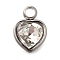 304 Stainless Steel with Rhinestone Pendants, Heart, Crystal, 9.5x6.5x4.5mm, Hole: 1.6mm
