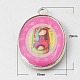 Mixed Color Oval Alloy Tempered Glass Pendants X-GLAA-C004-M-2