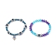 Set di braccialetti elastici con perline in vetro e resina per occhi malvagi in stile 2 pz 2 BJEW-JB09243-6