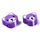 手作り樹脂粘土ビーズ  クマ  暗紫色  8~11x9~11x4mm  穴：1.5mm CLAY-S096-004H-3