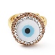 Adjustable Natural Shell Evil Eye Ring with Rhinestone RJEW-A011-12G-3