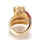 真鍮製マイクロパヴェキュービックジルコニア指輪指輪  ワイドバンドリング  エナメル  レッド  ゴールドカラー  usサイズ6（16.5mm） RJEW-F087-02G-2