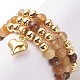 3Pcs 3 Style Natural Gemstone & Brass Beaded Finger Rings with 304 Stainless Steel Heart Charms for Women RJEW-JR00470-7