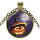 Halloween Theme Glass Pendant Necklaces NJEW-J057-B946-AB-1