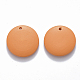 塗装木材ペンダント  フラットラウンド  オレンジ  20x4mm  穴：1.5mm WOOD-Q040-018A-A06-2