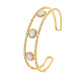 Bracelet manchette ouvert rond plat avec oxyde de zirconium cubique clair et émail BJEW-S141-015-3