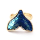 人魚のフィッシュテール樹脂調節可能な指輪  女の子の女性のための真鍮の指輪  ゴールドカラー  プルシアンブルー  usサイズ7（17.3mm） RJEW-C009-01A-02-1